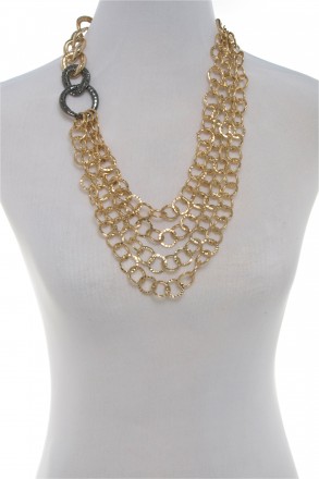 Multi row chain link necklace-gold/gun